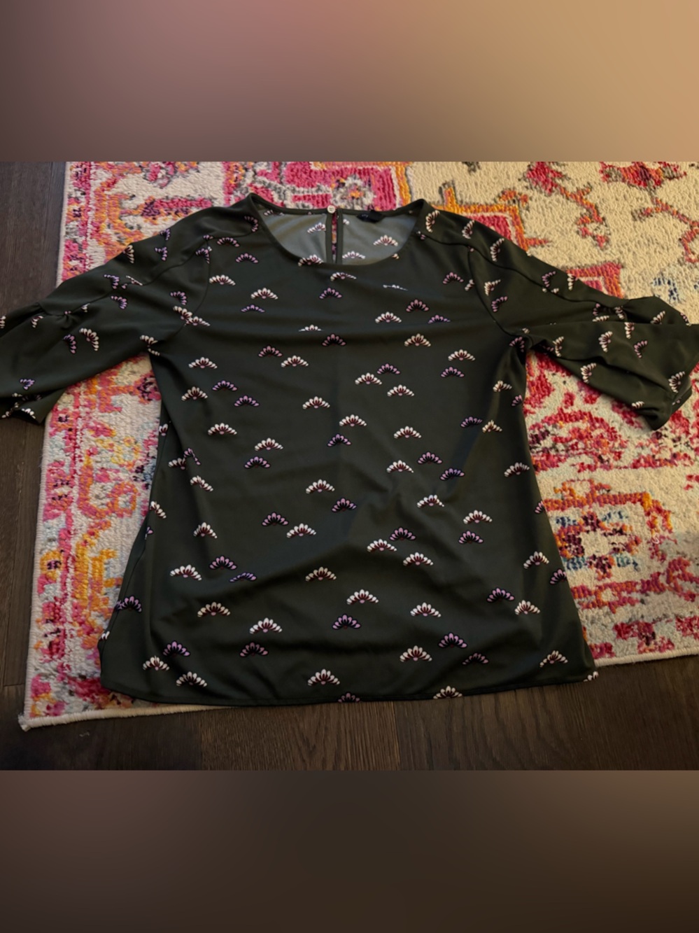 Ann Taylor Dark Green Top with Subtle Pattern